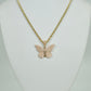 14K Butterfly Cz Pendant With Rope Chain Yellow Gold