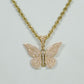14K Butterfly Cz Pendant With Rope Chain Yellow Gold