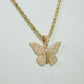 14K Butterfly Cz Pendant With Rope Chain Yellow Gold