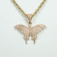 14K Butterfly Pendant Cz Stones With Rope Chain