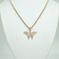 14K Butterfly Pendant Cz Stones With Rope Chain
