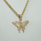 14K Butterfly Pendant Cz Stones With Rope Chain