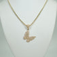 14K Butterfly Cz Stones Pendant With Ice Chain Yellow Gold
