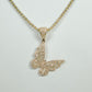 14K Butterfly Cz Stones Pendant With Ice Chain Yellow Gold