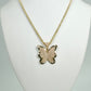 14K Butterfly Cz Pendant With Rope Chain