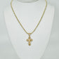 14K Cross Cz Pendant With Moon Cut Chain Yellow Gold