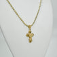 14K Cross Cz Pendant With Moon Cut Chain Yellow Gold
