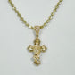 14K Cross Cz Pendant With Moon Cut Chain Yellow Gold