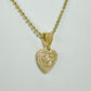 14K Heart Pendant Baguette / Cz Stones With Moon Cut Chain Yellow Gold