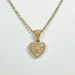 14K Heart Pendant Baguette / Cz Stones With Moon Cut Chain Yellow Gold