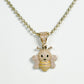 14K BEE Pendant Cz Stones With Moon Cut Chain Yellow Gold