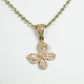 14K Butterfly Pendant Cz Stones With Moon Cut Chain Yellow Gold