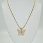 14K Butterfly Cz Stones Pendant With Moon Cut Chain Yellow Gold