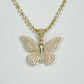 14K Butterfly Cz Stones Pendant With Moon Cut Chain Yellow Gold