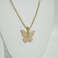 14K Butterfly Cz Stones Pendant With Moon Cut Chain Yellow Gold