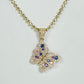 14K Butterfly Cz Stones Pendant With Moon Cut Chain Yellow Gold