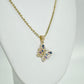 14K Butterfly Cz Stones Pendant With Moon Cut Chain Yellow Gold