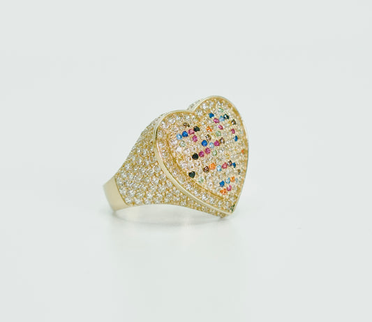 14K Heart Cz Stones Women's Ring Yellow Gold