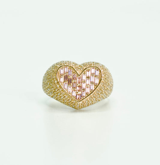14K Heart Cz Stones / Baguette Women's Ring Yellow Gold