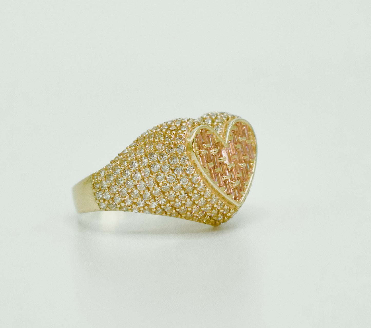 14K Heart Cz Stones / Baguette Women's Ring Yellow Gold