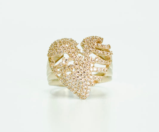 14K Broken Heart Cz Stones Women's Ring Yellow Gold