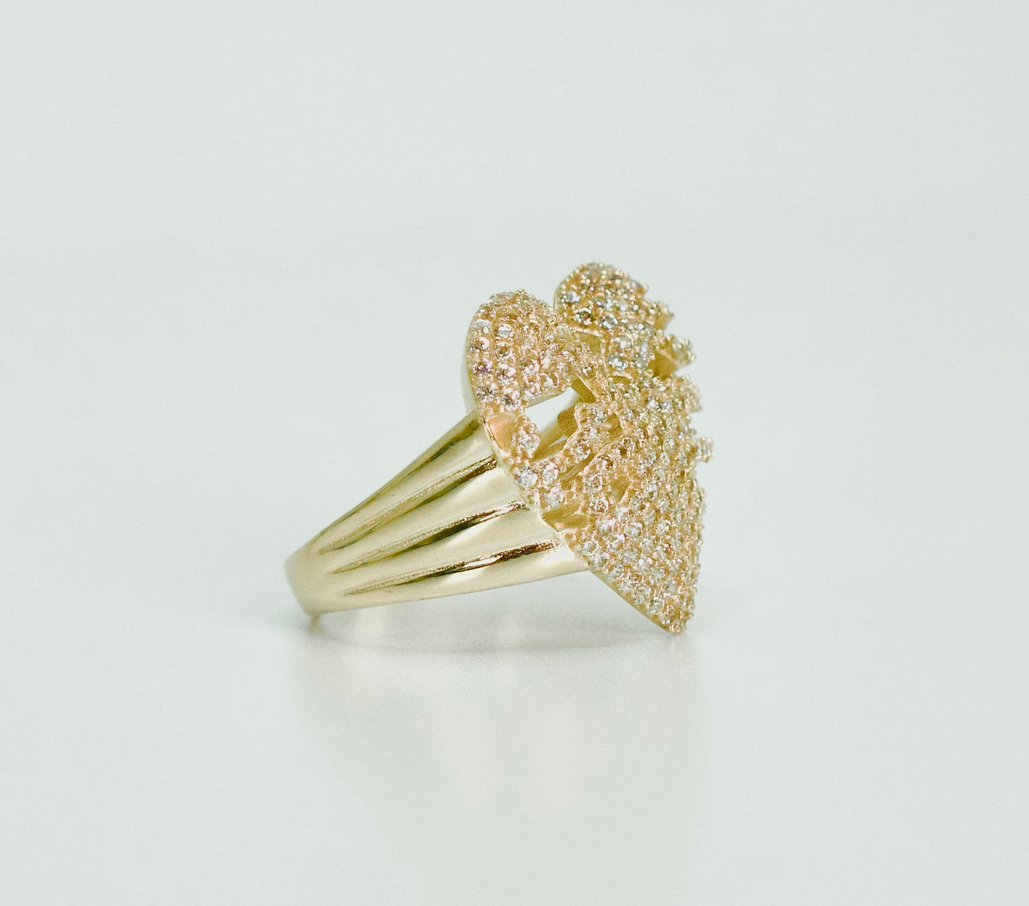 14K Broken Heart Cz Stones Women's Ring Yellow Gold