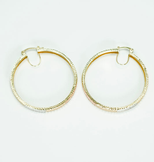 14K Fancy Hoops Three Tones Gold