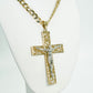 14K Jesus Christ Cross Pendant Two Tones With Cuban Chain Two Tones Yellow And White Gold