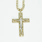 14K Jesus Christ Cross Pendant Two Tones With Cuban Chain Two Tones Yellow And White Gold