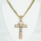 14K Jesus Christ Cross Pendant Three Tones With Cuban Chain Two tones