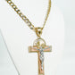 14K Jesus Christ Cross Pendant Three Tones With Cuban Chain Two tones