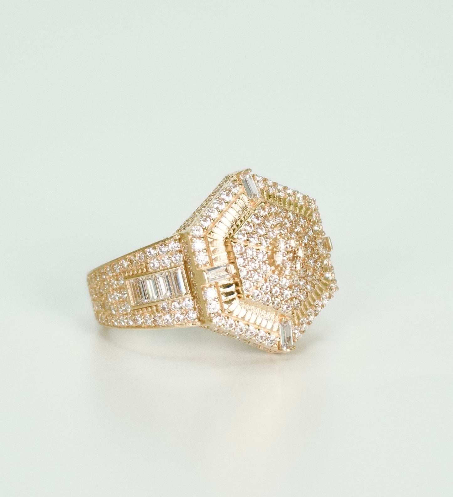 COMBO 14K MONACO BRACELET FULL CZ STONES + RING YELLOW GOLD