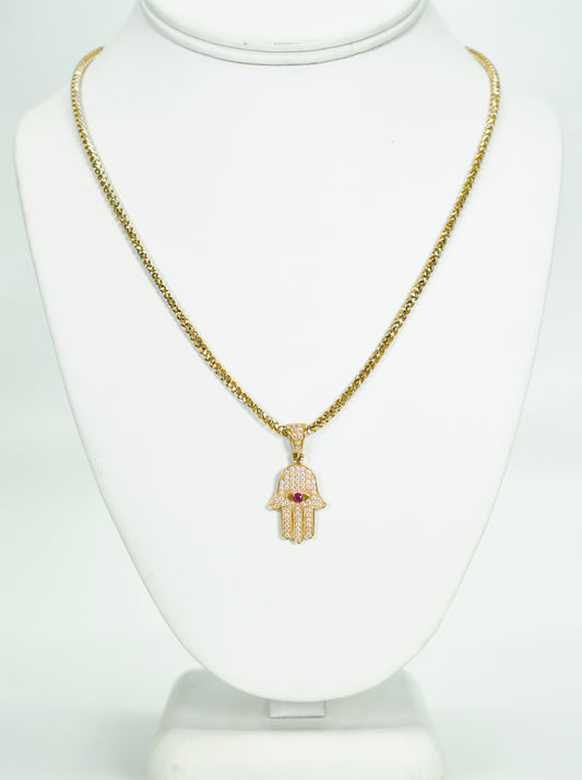 14K Hamsa Pendant Cz Stones With Franco Chain Two Tones