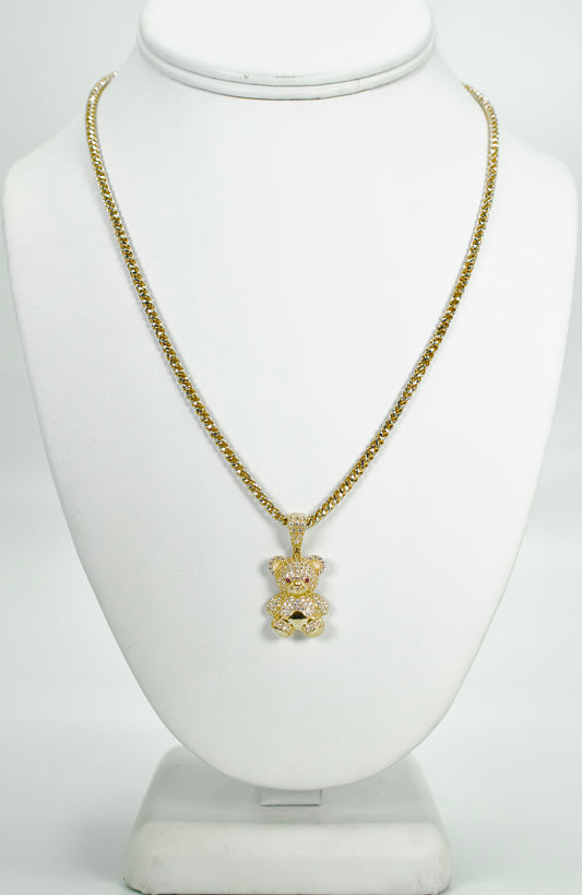14K Tear Pendant Cz Stones With Franco Chain White And Yellow Gold
