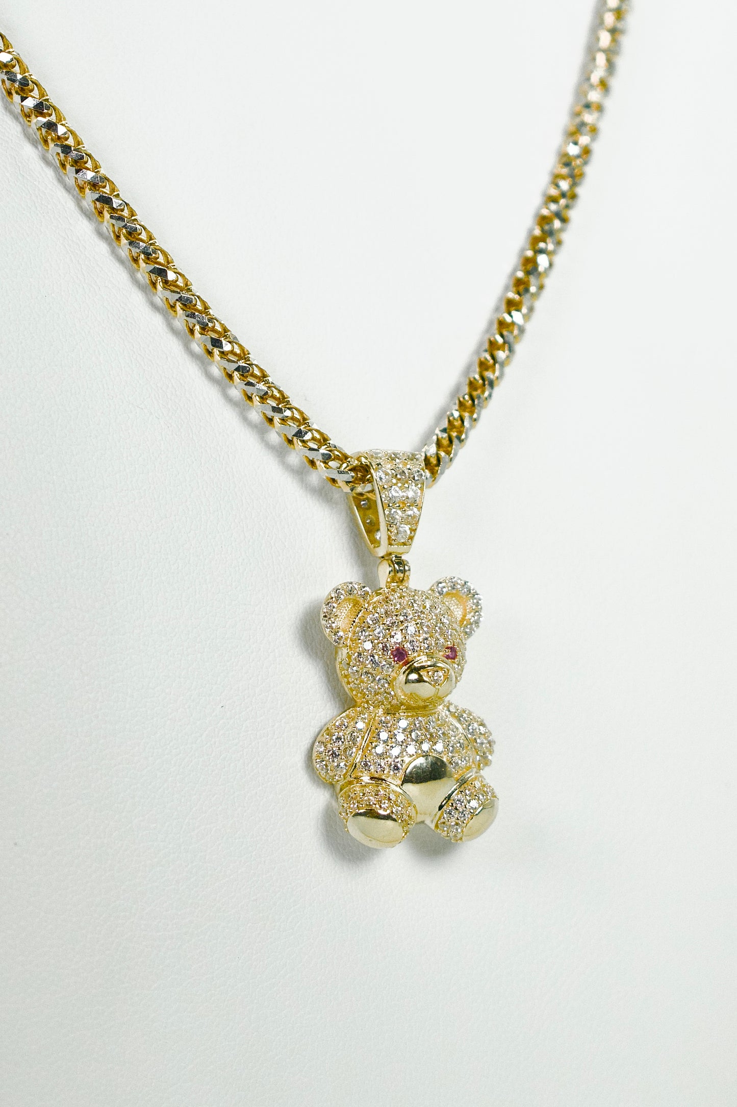 14K Tear Pendant Cz Stones With Franco Chain White And Yellow Gold