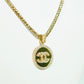 14K Round Pendant Cz Stones With Franco Chain Two Tones
