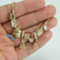 14K Bangle With Charms Cz Stones Yellow Gold