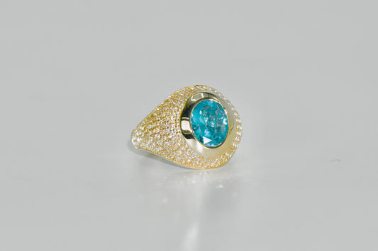 14K Blue Stone Men's Ring Yellow Gold