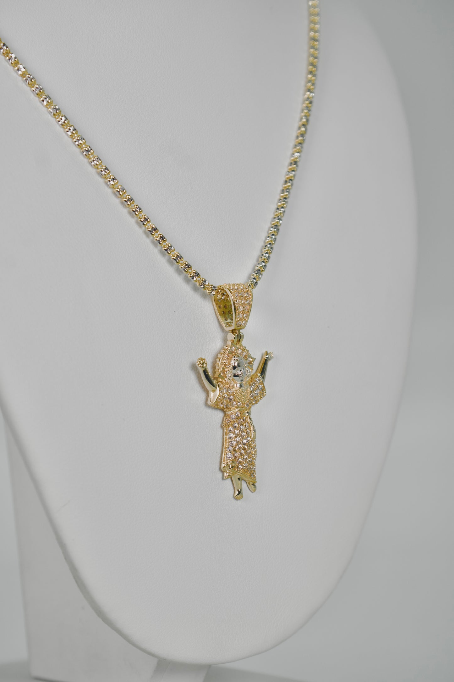 14K Divino Nino Pendant Cz Stones With Ice Chain Yellow Gold