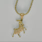 14K Goat Pendant Cz Stones With Ice Chain Yellow Gold