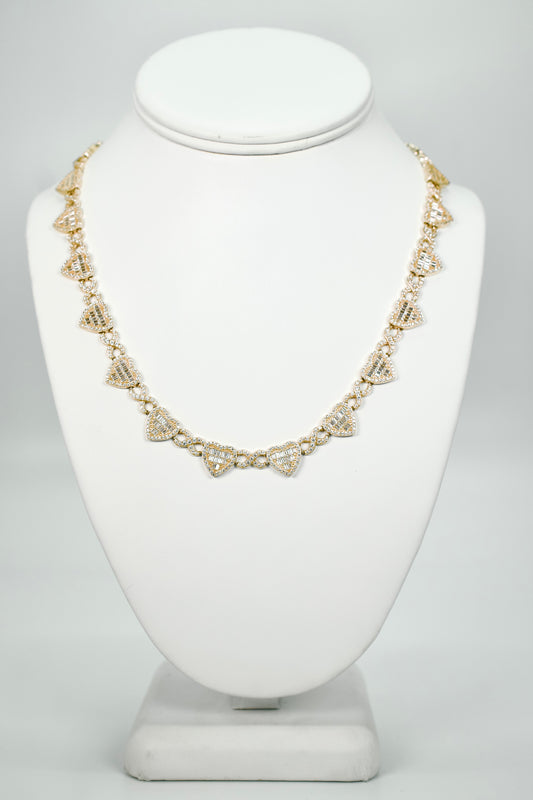 14K Heart Choker Cz Stones / Baguette Yellow Gold