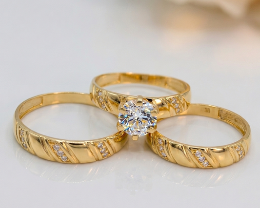 14K Trio Wedding Cz Stones Yellow Yellow