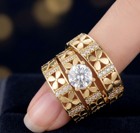 14K Trio Wedding Cz Stones Yellow Yellow