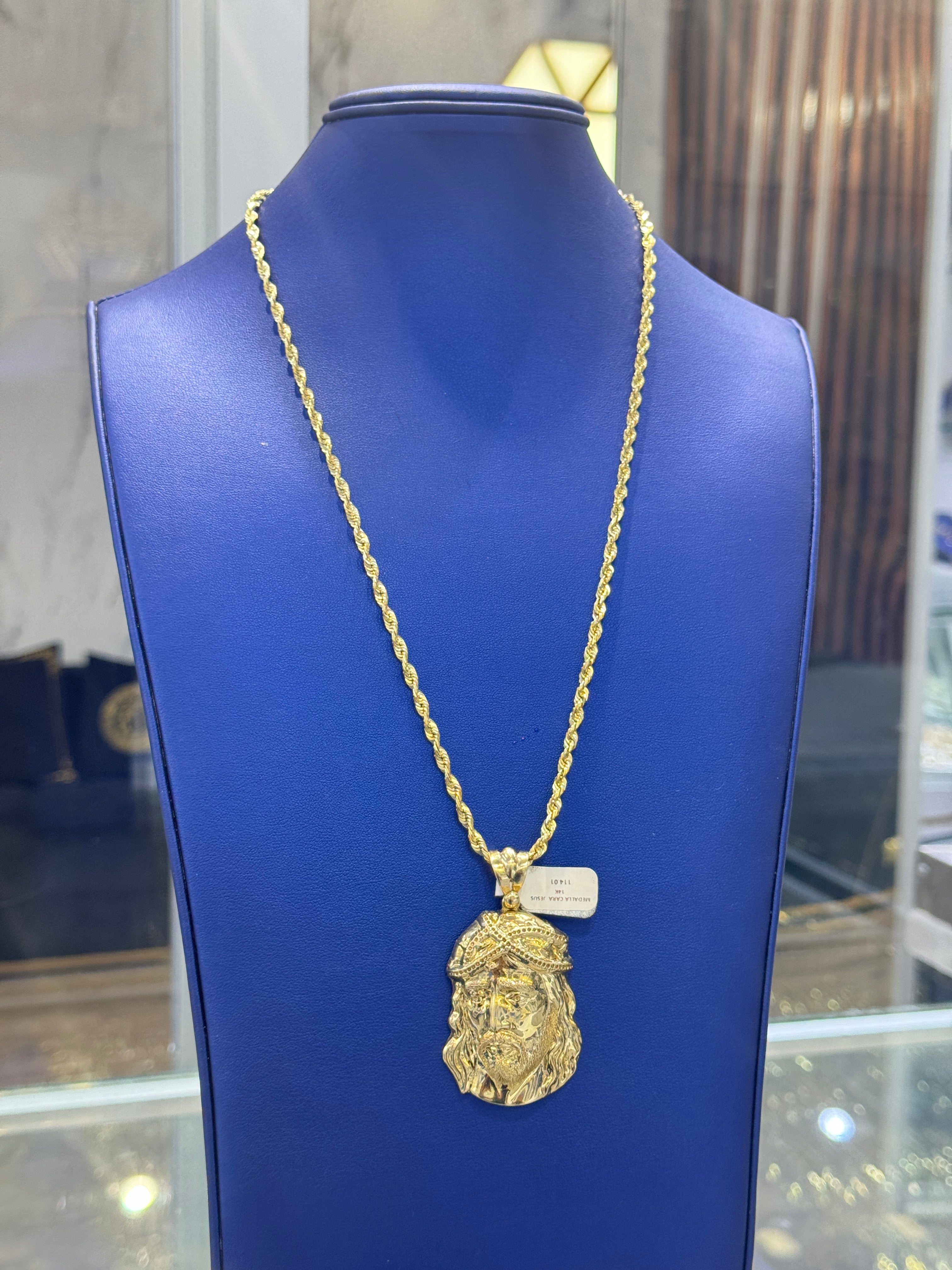 Jesus Rope Silver Chain SOLID ROPE CHAIN WITH JESUS FACE PENDANT + CADENA CUBANA CON INICIAL G ...