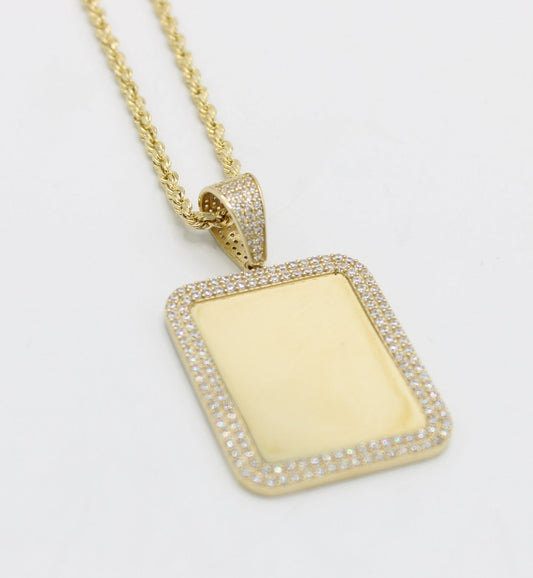 14K Picture Pendant Cz Stones with Rope Chain Yellow Gold