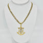 14K Anchor Pendant Two Tones With Semi-Solid Cuban Chain Two Tones Yellow Gold