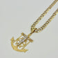 14K Anchor Pendant Two Tones With Semi-Solid Cuban Chain Two Tones Yellow Gold