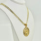14K Round Virgen Maria Pendant With Solid Flat Cuban Chain Yellow Gold