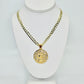 14K Round Virgen Maria Pendant With Solid Flat Cuban Chain Yellow Gold