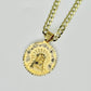 14K Round Virgen Maria Pendant With Solid Flat Cuban Chain Yellow Gold